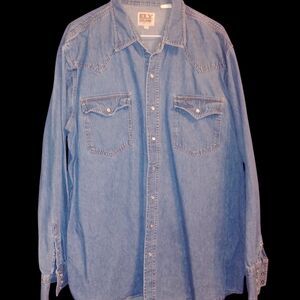 Ely Cattleman Blue Denim Button-Down Shirt